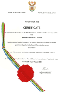 Manipal University Jaipur patent by lexgin